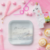 Tranquil Blue Watercolor Lighthouse Scene Pappteller (Party)