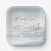 Tranquil Blue Watercolor Lighthouse Scene Pappteller (Vorderseite)