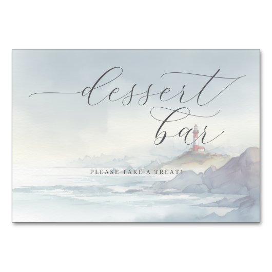 Tranquil Blue Watercolor Lighthouse Scene Tischnummer (Vorderseite)