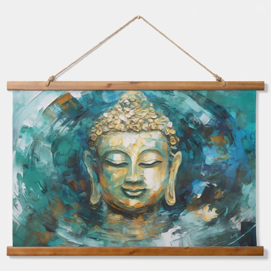 Tranquil Buddha Aura Spirituelle Kunst Wandteppich Mit Holzrahmen (Vorne)