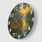 Tranquil deer family in sunlit forest große wanduhr (Winkel)