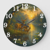 Tranquil deer family in sunlit forest große wanduhr (Vorderseite)