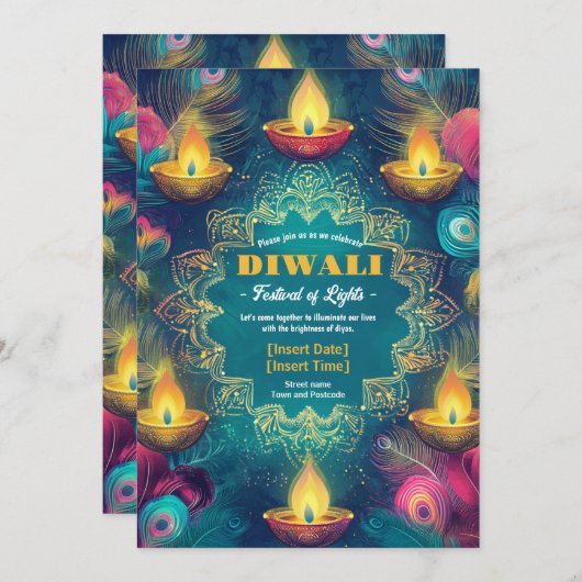 Tranquil Diwali Aura Einladung (Vorne/Hinten)