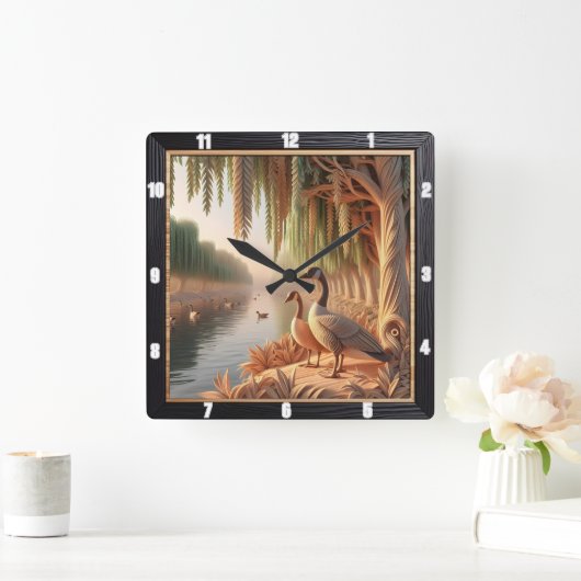 Tranquil Ducks River Quadratische Wanduhr (Zuhause)