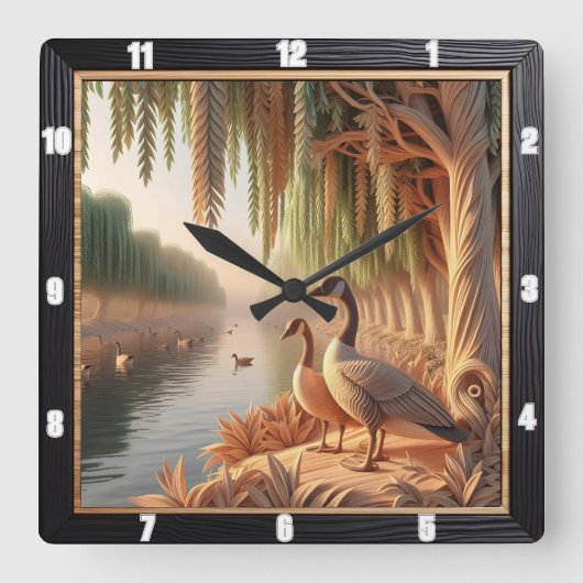 Tranquil Ducks River Quadratische Wanduhr (Vorderseite)