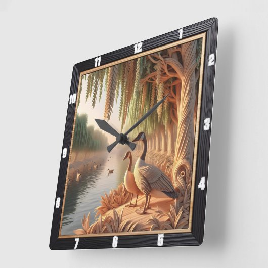 Tranquil Ducks River Quadratische Wanduhr (Winkel)