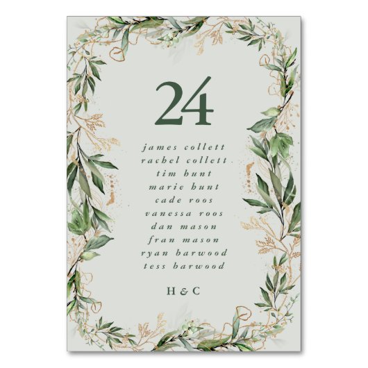 Tranquil Eucalyptus Elegantes Grünes Breezy Sea Gl Tischnummer (Rückseite)