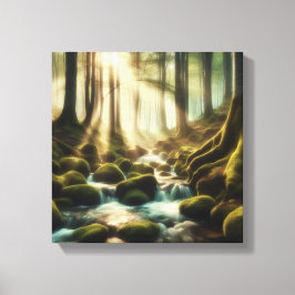 Tranquil Forest Stream with Vintage Light – Canvas Leinwanddruck