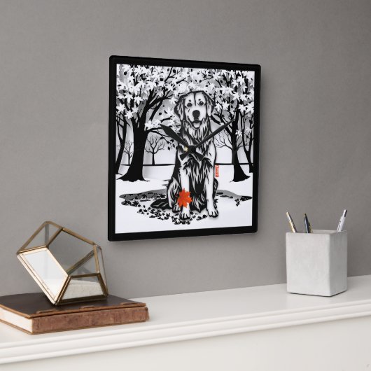 TRANQUIL GLEN Golden Retriever Quadratische Wanduhr (Büro)