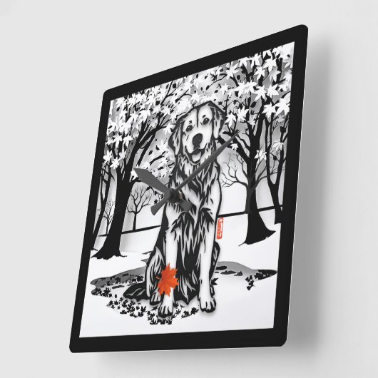 TRANQUIL GLEN Golden Retriever Quadratische Wanduhr (Winkel)
