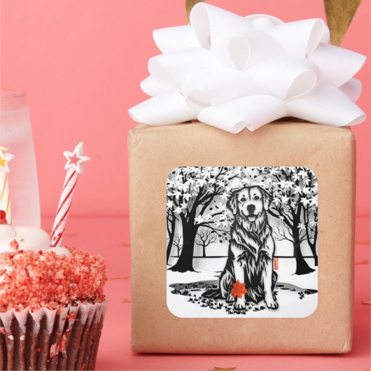 TRANQUIL GLEN Golden Retriever Quadratischer Aufkleber (Party)