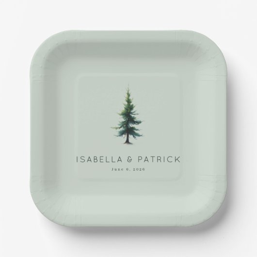 Tranquil Green Evergreen Tree Pappteller (Vorderseite)