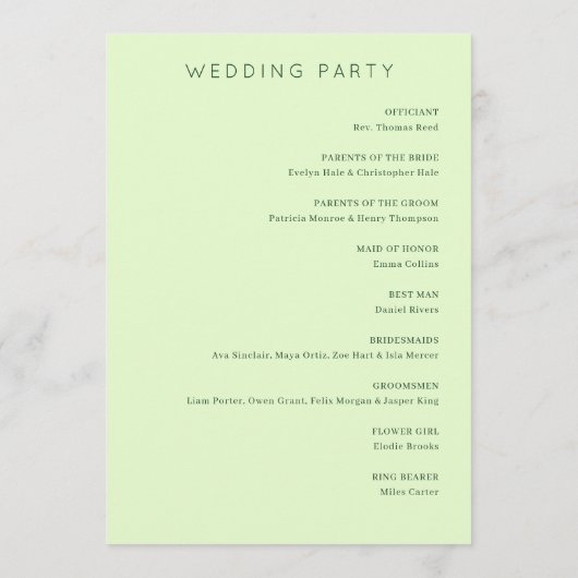 Tranquil Green Palm Tree Wedding Ceremony Schedule Programm (Rückseite)