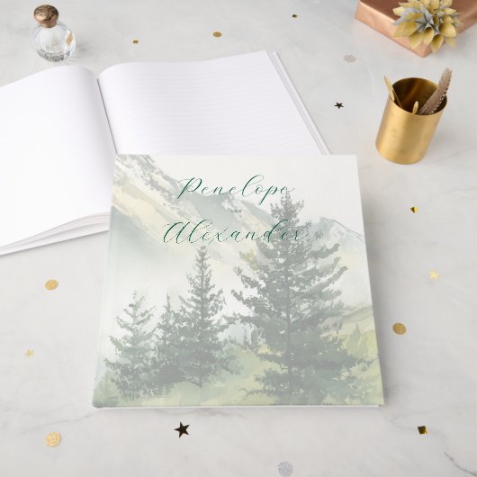 Tranquil Green Watercolor Forest Gästebuch (Vorderseite offen)