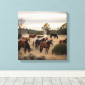 Tranquil Herd at Dusk – Peaceful Horse Pasture Leinwanddruck (Insitu (Holzboden))