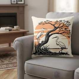 Tranquil Heron Retro Sunset Kissen