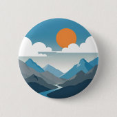 Tranquil Horizon | Minimal Mountain Landscape Art Button (Vorderseite)