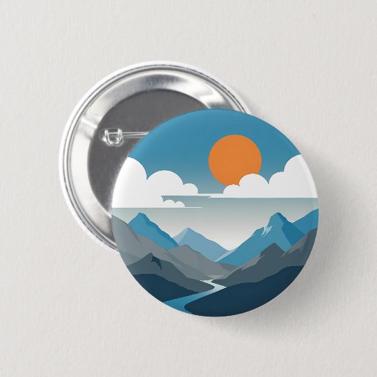 Tranquil Horizon | Minimal Mountain Landscape Art Button (Vorne & Hinten)