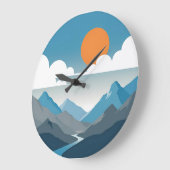 Tranquil Horizon | Minimal Mountain Landscape Art Große Wanduhr (Winkel)