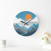 Tranquil Horizon | Minimal Mountain Landscape Art Große Wanduhr (Zuhause)