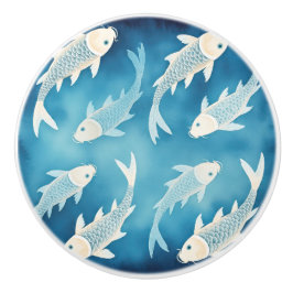 Tranquil Indigo Koi Design Eleganter Wasserfarben  Keramikknauf