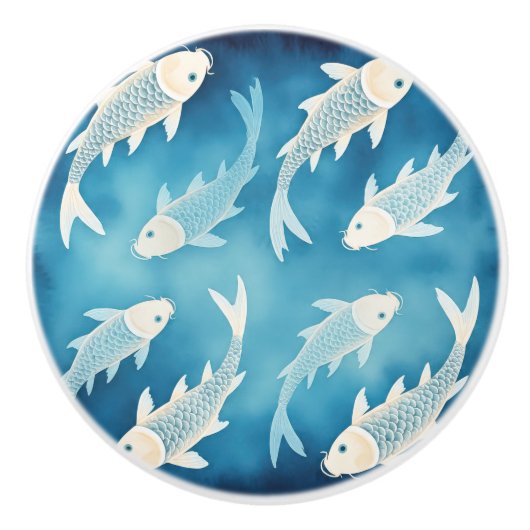 Tranquil Indigo Koi Design Eleganter Wasserfarben Keramikknauf (Vorderseite)