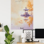 Tranquil Koi Teich und Pagoda Mauer Poster (Heimbüro)