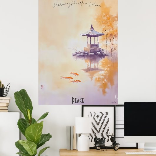Tranquil Koi Teich und Pagoda Mauer Poster (Heimbüro)
