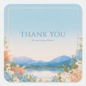 Tranquil Lake Scenery Hydrangea Gold Frame Quadratischer Aufkleber (Vorderseite)