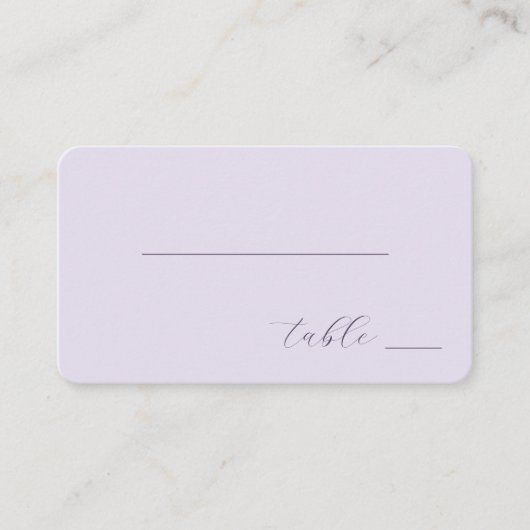 Tranquil Lavender Minimalist Calligraphy Platzkarte (Vorderseite)