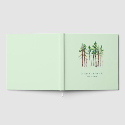 Tranquil Mint Watercolor Pine Trees Gästebuch (Voll)