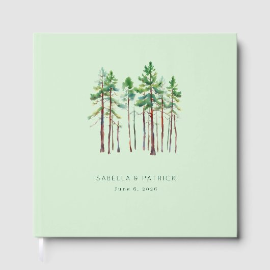 Tranquil Mint Watercolor Pine Trees Gästebuch (Vorderseite)
