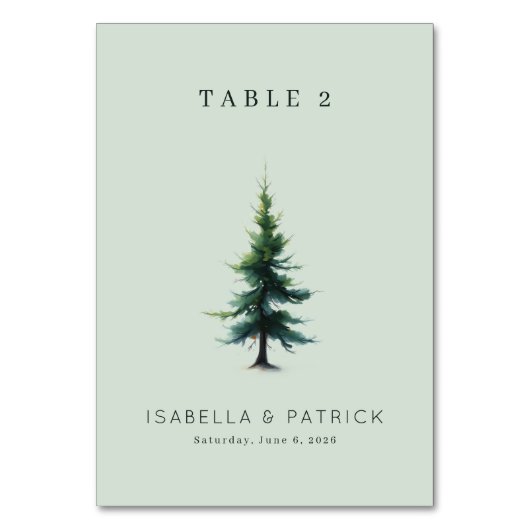 Tranquil Mint Watercolor Tree Tischnummer (Vorderseite)