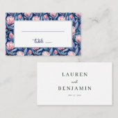 Tranquil Navy Floral Botanical Platzkarte (Vorne/Hinten)