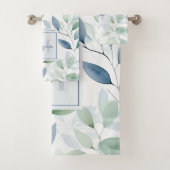 Tranquil Oasis Aquarell Blätter Monogramm und Name Badhandtuch Set (Insitu)