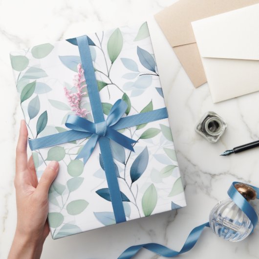 Tranquil Oasis Aquarell Blätter Monogramm und Name Geschenkpapier (Schenken)