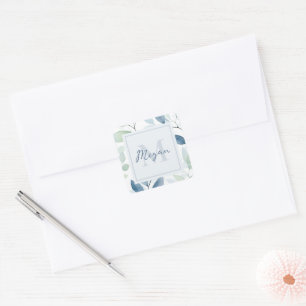 Tranquil Oasis Aquarell Blätter Monogramm und Name Quadratischer Aufkleber