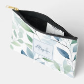 Tranquil Oasis Aquarell Blätter Monogramm und Name Zubehörtasche (Offen)