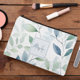 Tranquil Oasis Aquarell Blätter Monogramm und Name Zubehörtasche