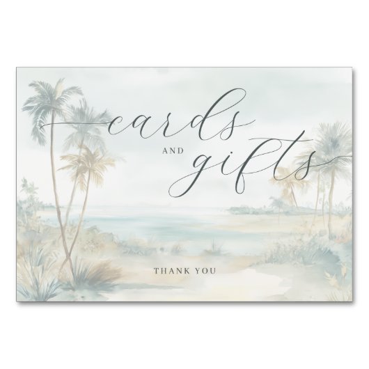 Tranquil Pastel Watercolor Beach Scene Tischnummer (Vorderseite)