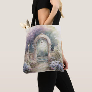 TRANQUIL PASTEL WATERCOLOR GARDEN SCENE TASCHE