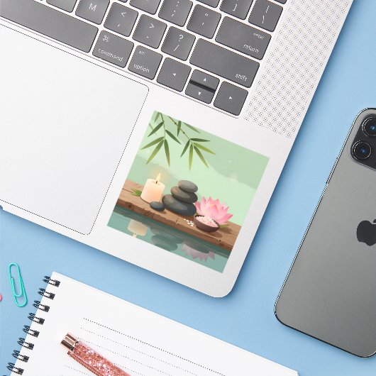 Tranquil Reflection - Square Vinyl  Aufkleber (Laptop mit iPhone)