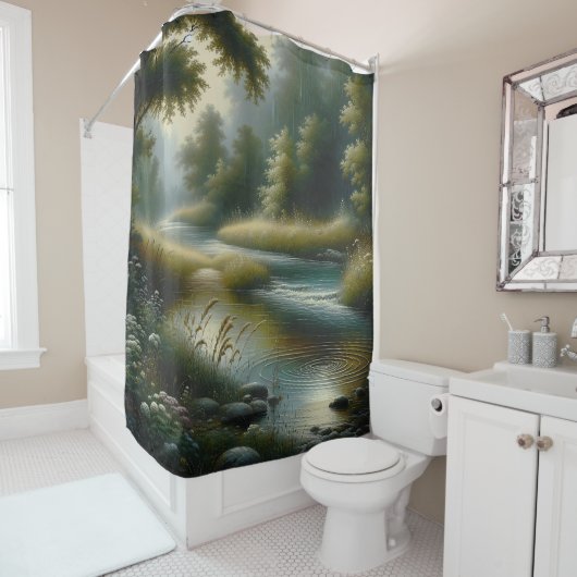 "Tranquil River Through Lush Forest" Duschvorhang (Beispiel)
