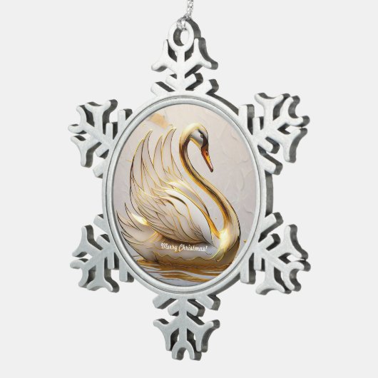 "Tranquil Swan Lake" Schneeflocken Zinn-Ornament (Rechts)
