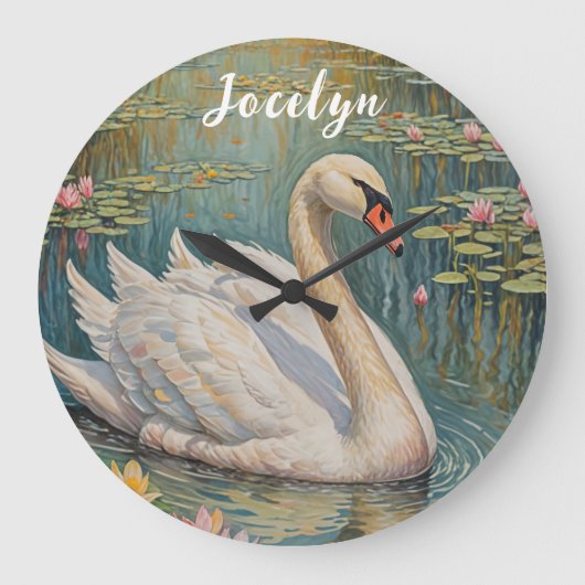 Tranquil Swan Serenade Große Wanduhr (Vorderseite)
