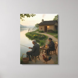 Tranquil Village Morning by the Lake Wall Art Leinwanddruck
