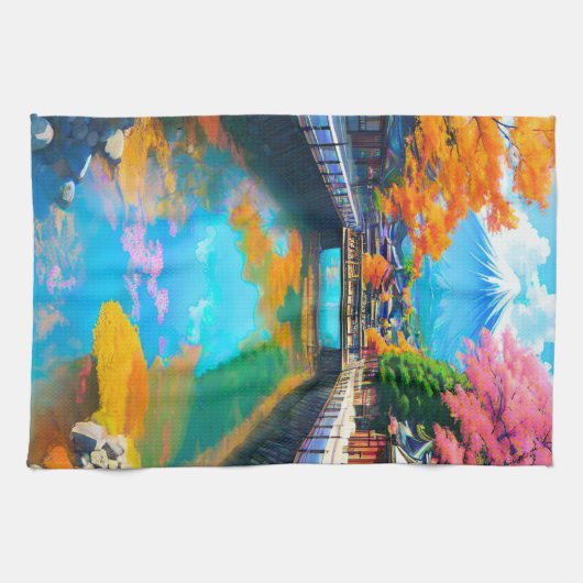 Tranquil Waters: Mt. Fuji's Reflection Geschirrtuch (Horizontal)