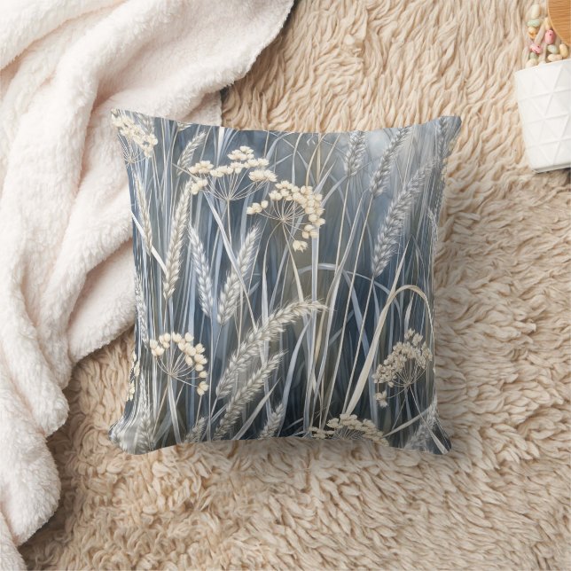 Tranquil Wheat Wildflower Impressionist Design Kissen (Decke)