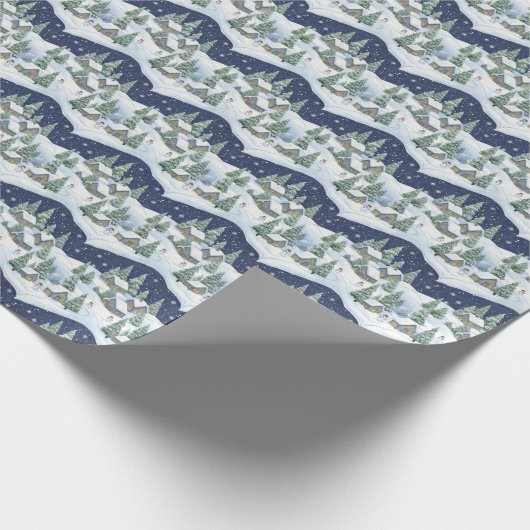 Tranquil Winter Village Snowman & Pine Tree  Geschenkpapier (Ecke)