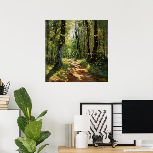 Tranquil Woodland Pathway - Impressionist Malerei Poster (Heimbüro)